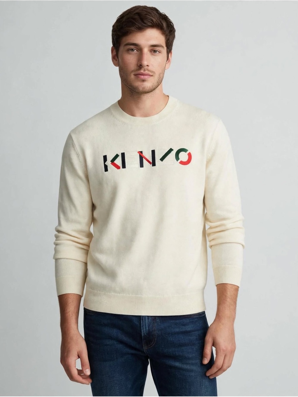 Kenzo Cream Crewneck Sweatshirt with Multicolor Logo, XL